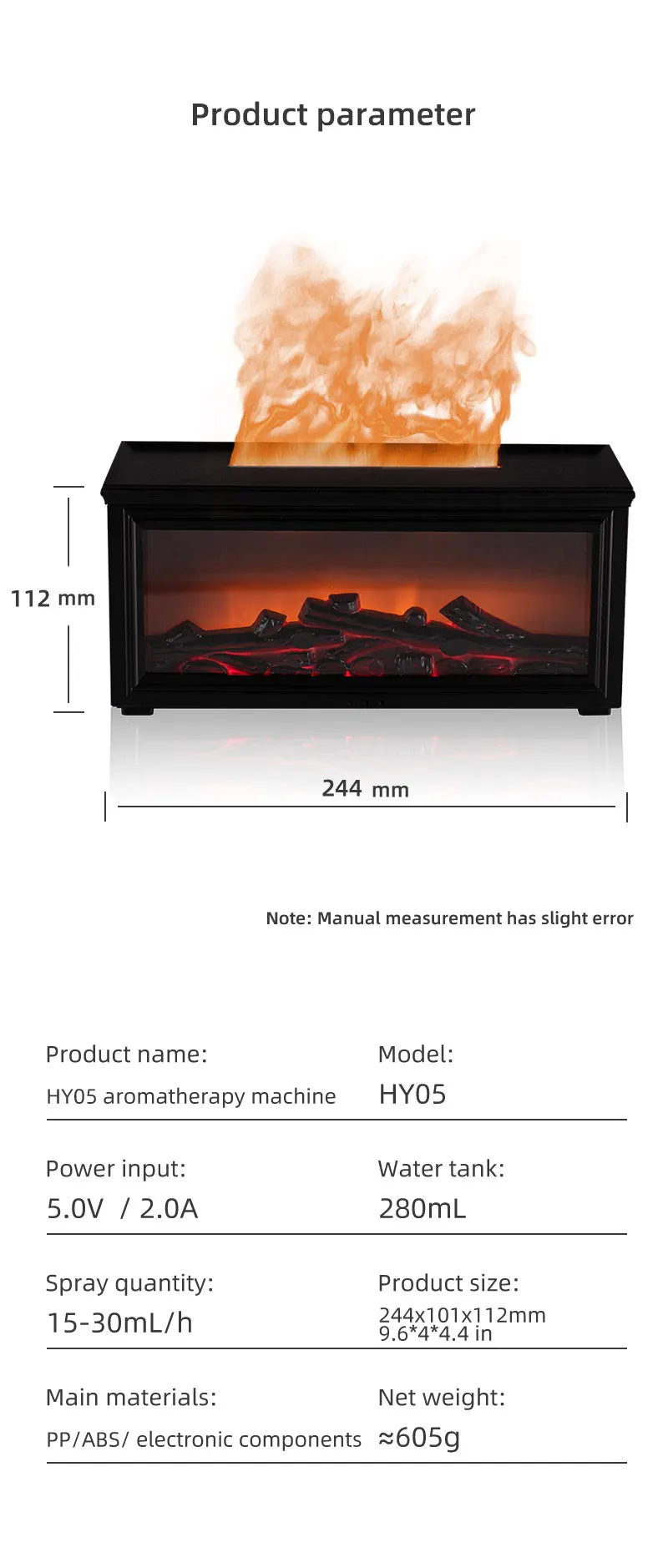 Simulated Fireplace Flames Aroma Diffuser Aromatherapy Ultrasonic Air