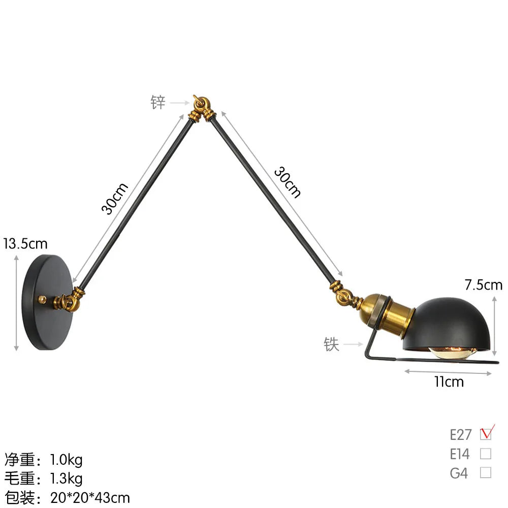 Modern Simple Adjustable Interior Led Wall Lamp White Black for Bedside