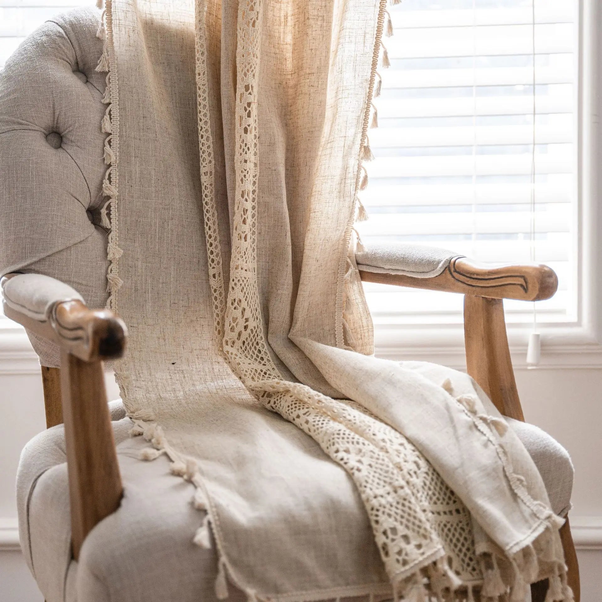 Boho Linen Tassel Curtain Panel