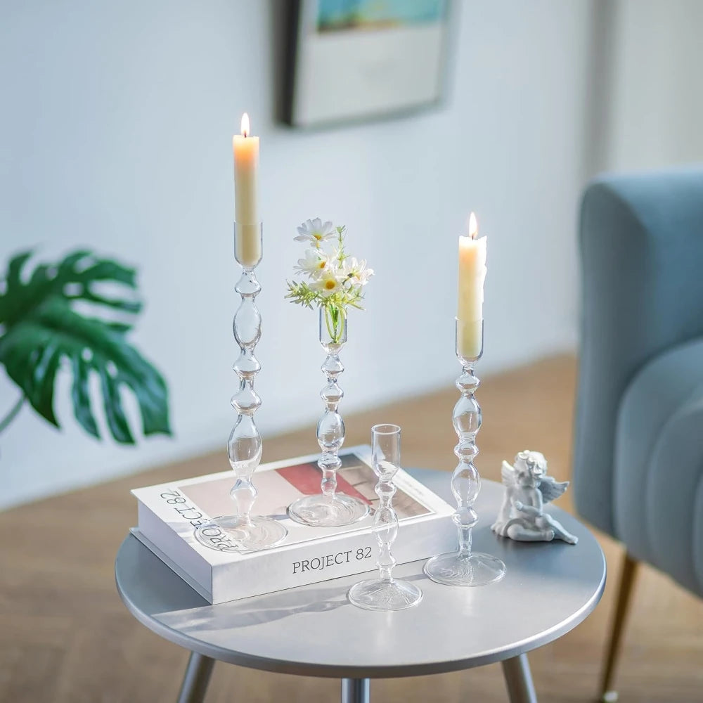 Wavy Glass Taper Candle Holders