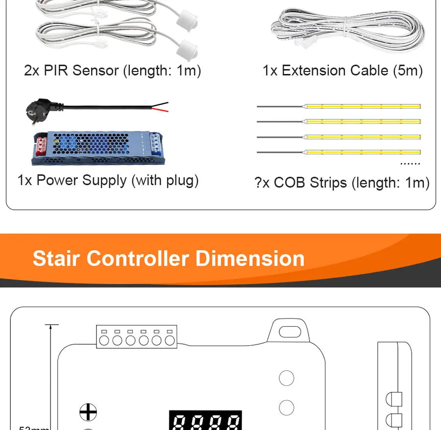 COB LED Strip PIR Motion Sensor Stair Lights Kit Step by Step Control