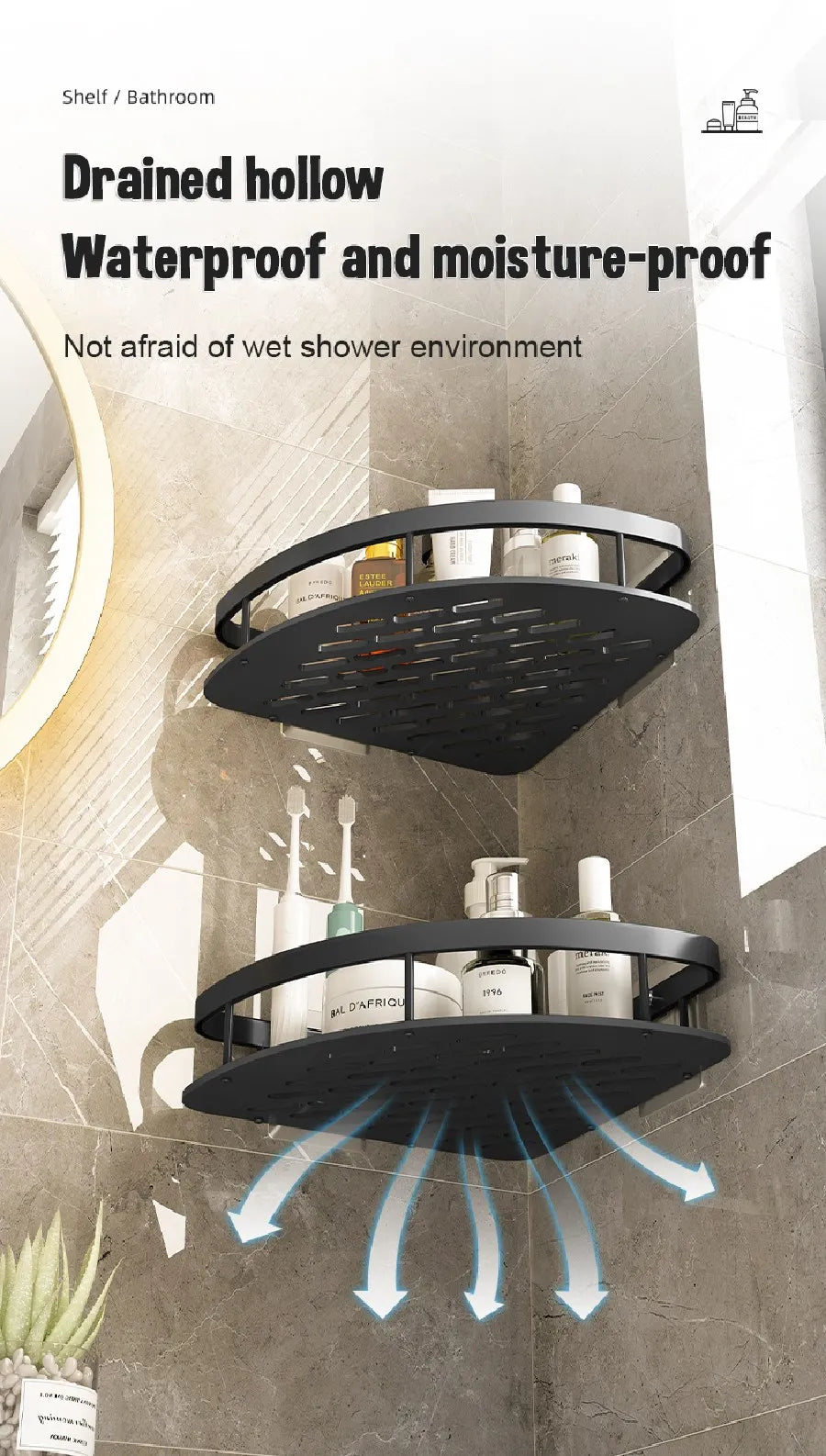 No-Drill Aluminum Corner Shower Shelf, Set of 3