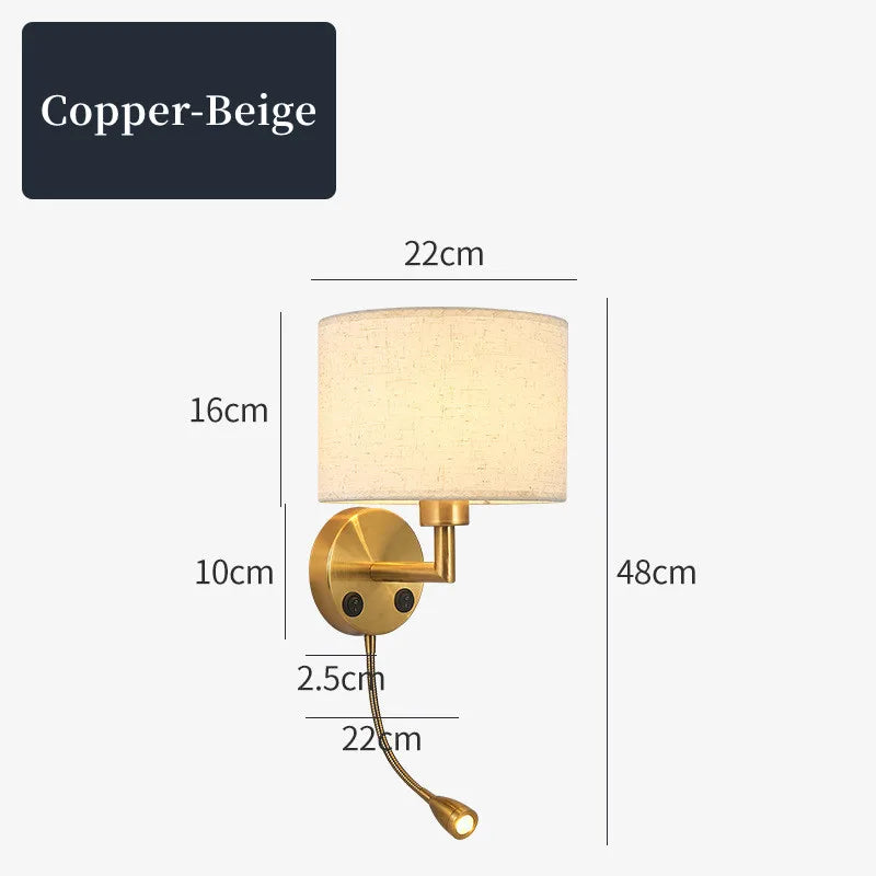 Fabric Shade Wall Lamp With Reading Light
