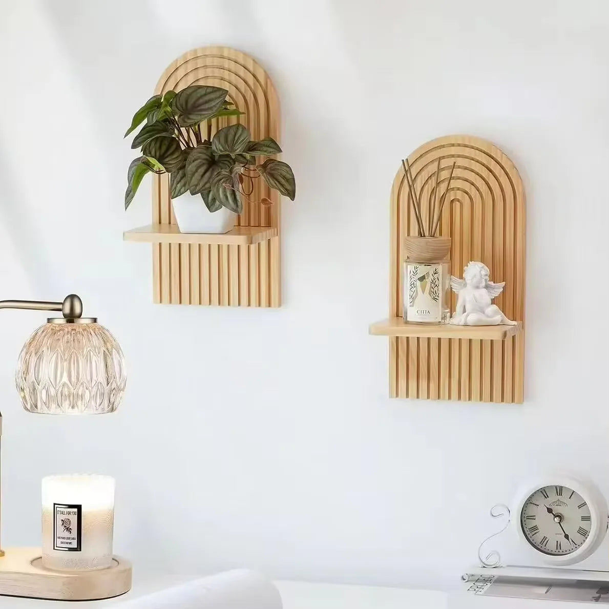 Boho Geometric Wooden Wall Shelf