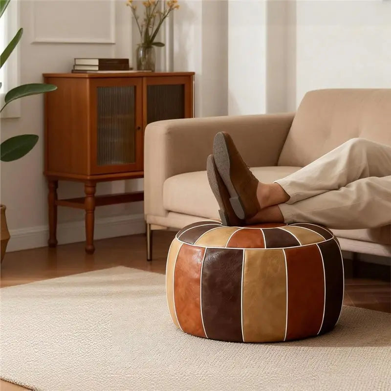 A76X-Unstuffed Faux Leather Moroccan Storage Pouf Foot Stool Ottoman Seat Handmade Bean Bag Floor Chair Foot Rest