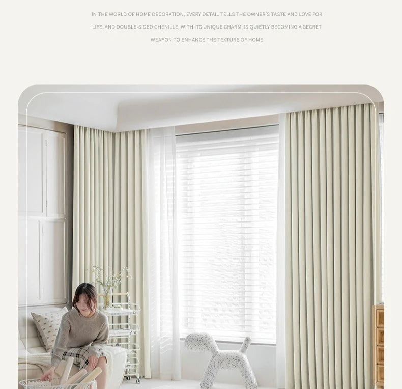 Custom Size French Chenille Cream White Velvet Curtain Modern Simple