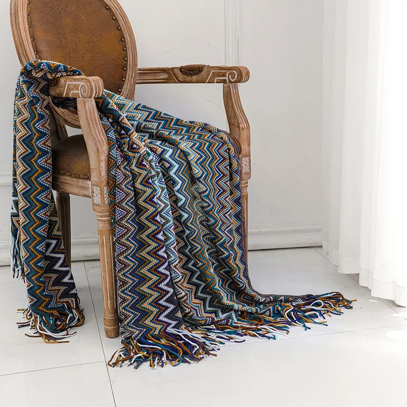 Boho Striped Knit Throw Blanket