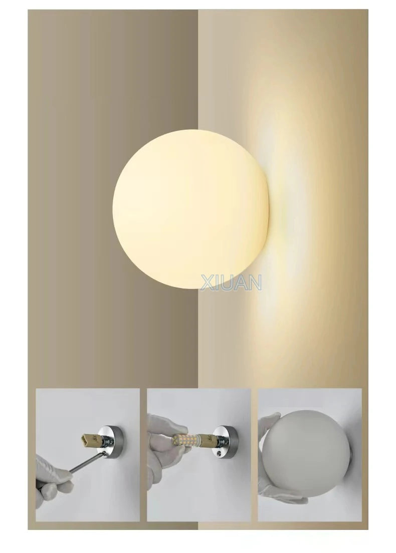 French Bauhaus Glass Ball Wall Lamp