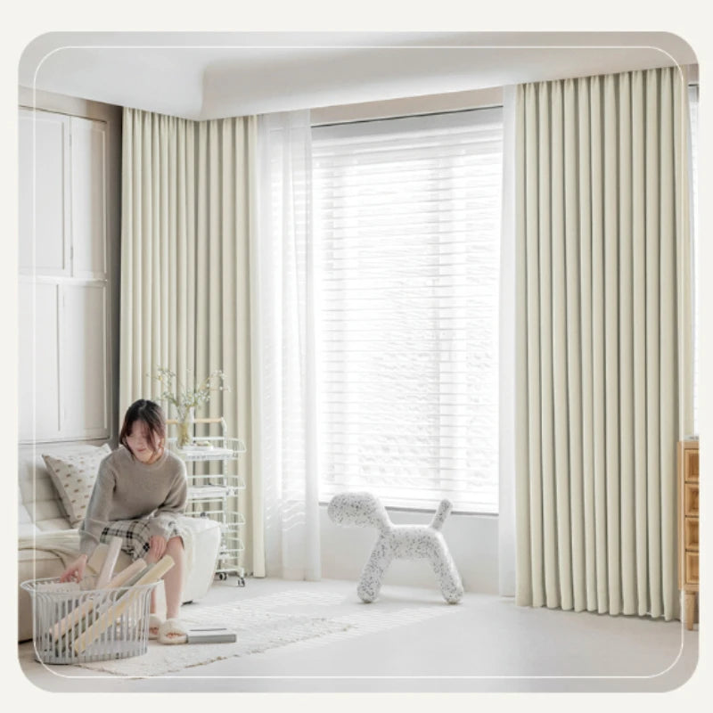 Custom Size French Chenille Cream White Velvet Curtain Modern Simple