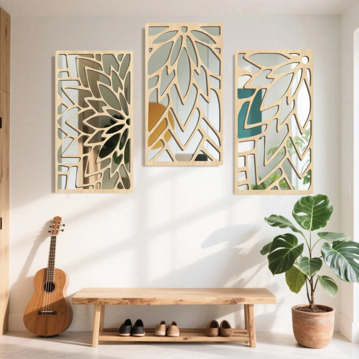 Hollow Leaf Wall Mirror Set of 3