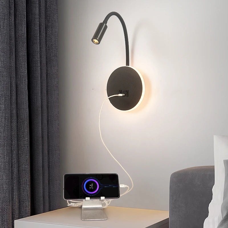Gooseneck Reading Wall Lamp with USB