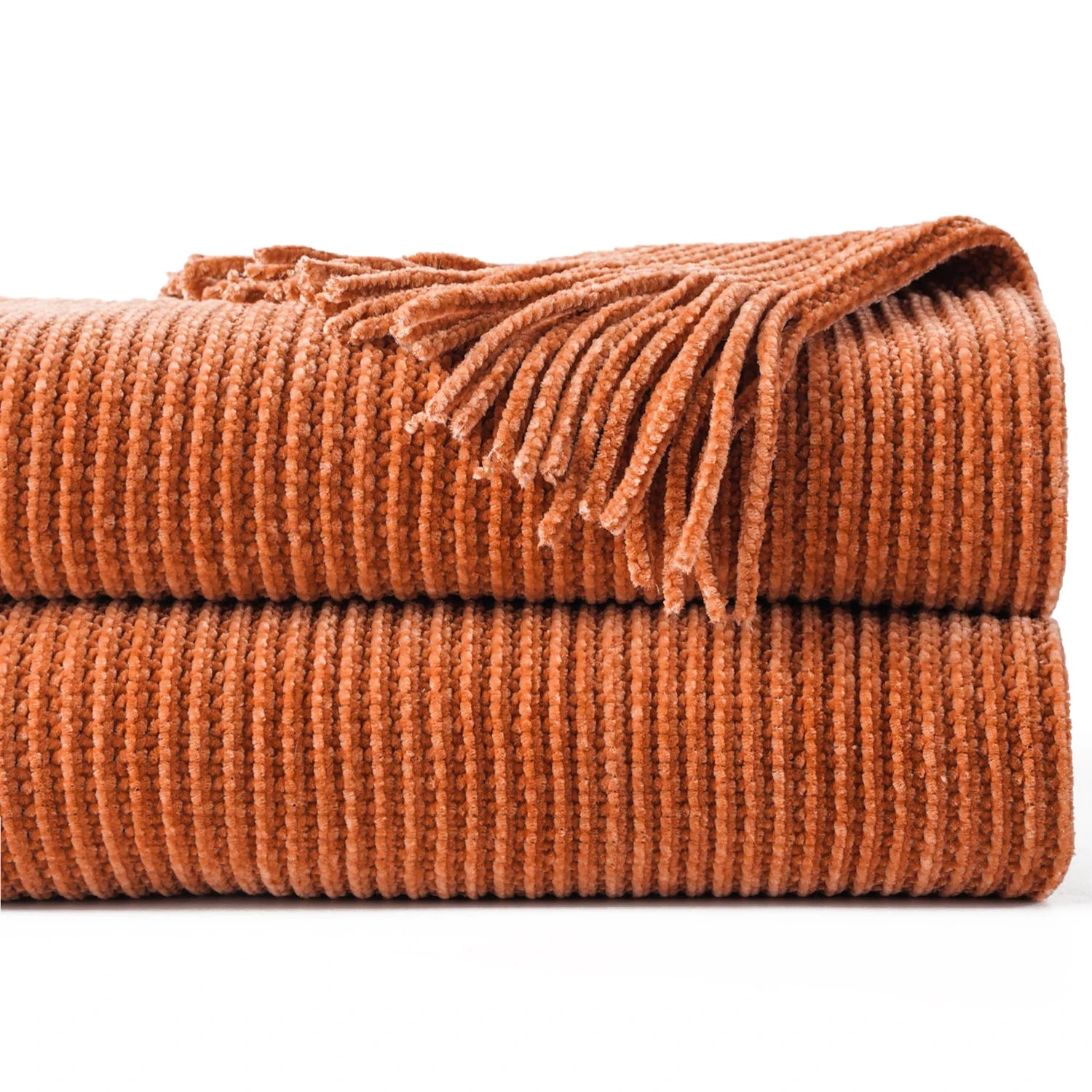 Chenille Knit Plaid Throw Blanket