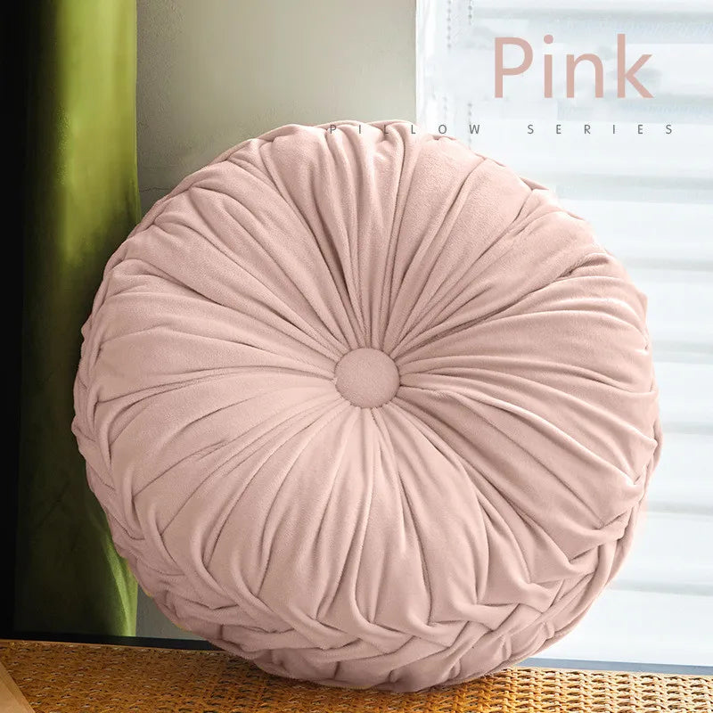 Green Velvet Pumpkin Pleated Round Cushion for Sofa