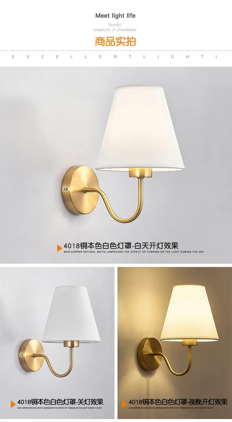 Modern Fabric Wall Lamps Retro Bedside Wall Lamp Living Room Wall