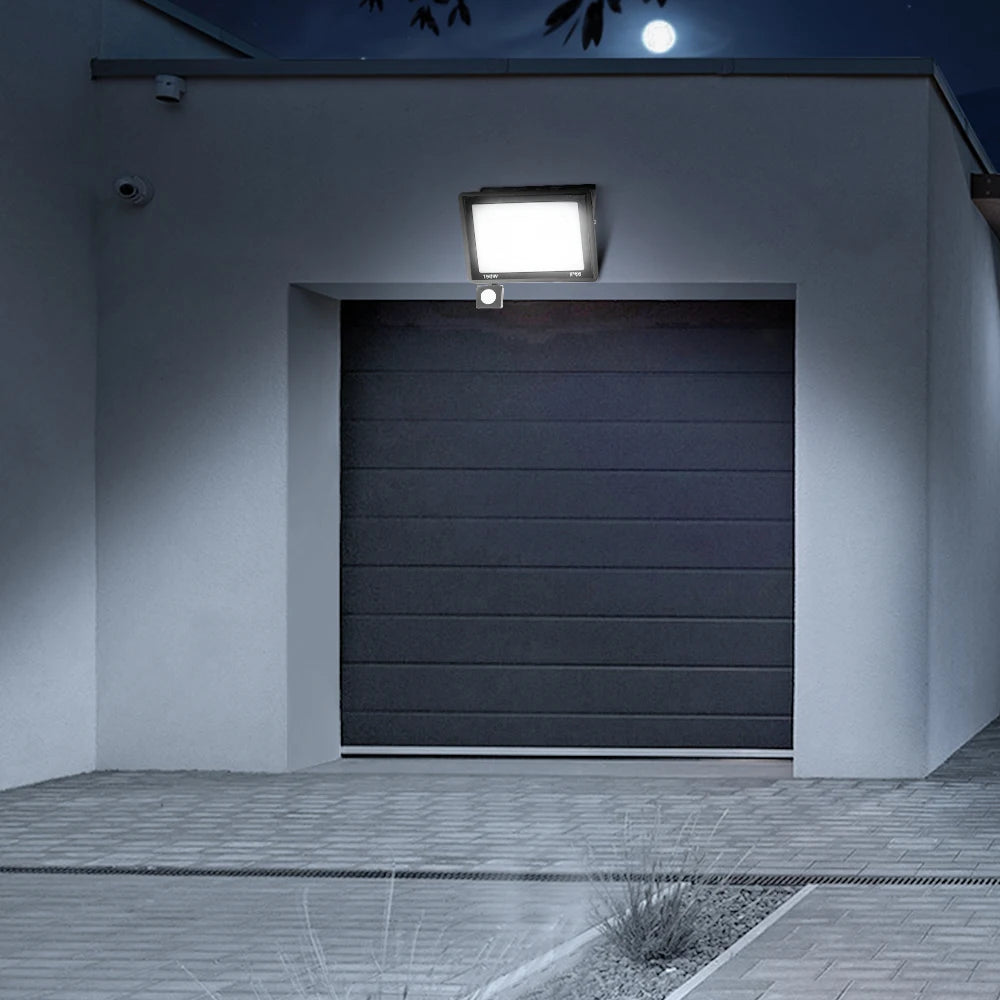 LED PIR Motion Sensor Floodlight Outdoor Wall Light White Light 100W