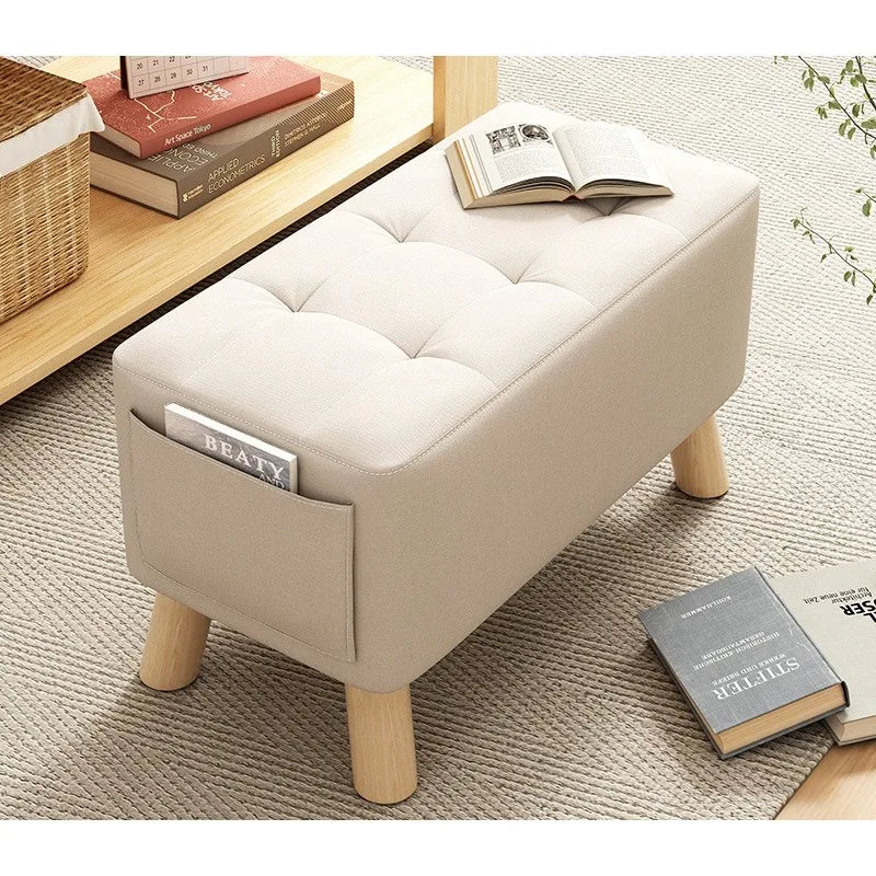 Solid Wood Shoe Changing Stool with Backrest