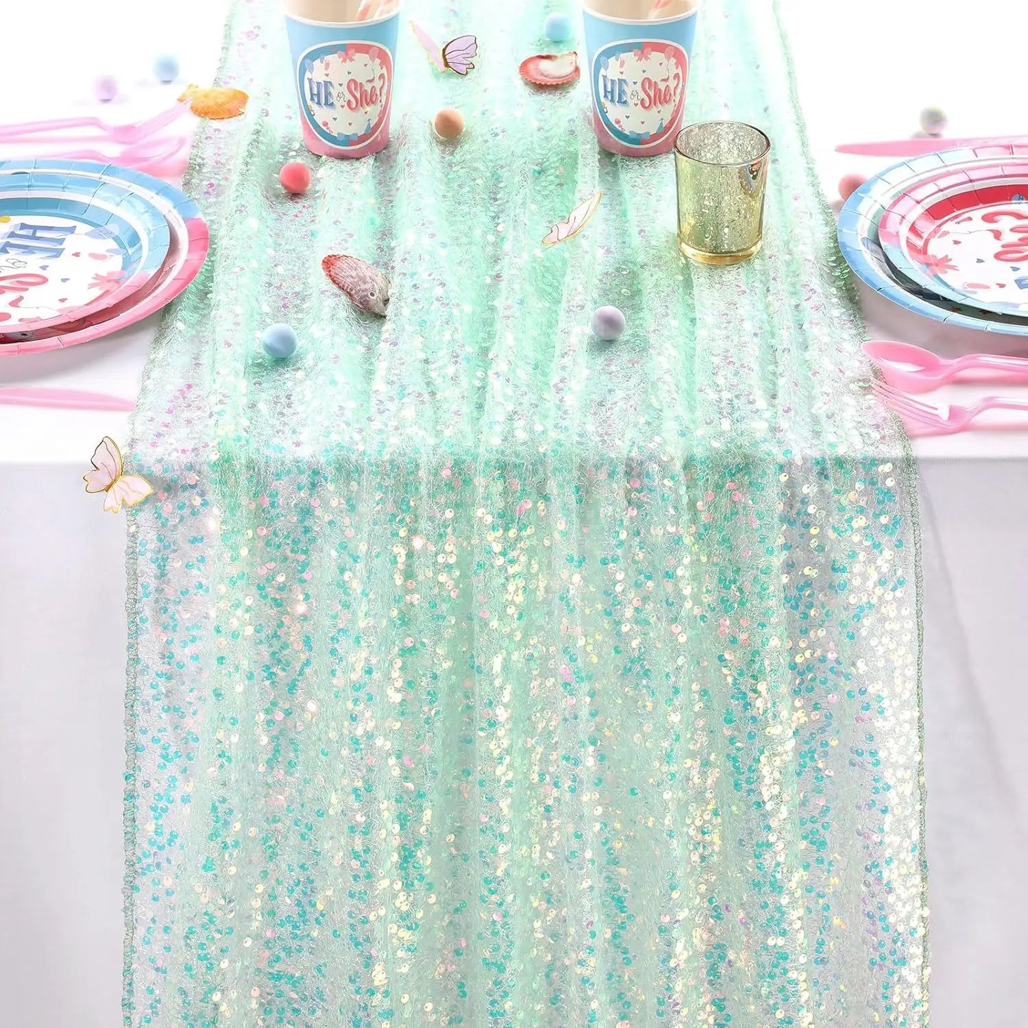 Glitter Iridescent Sequin Table Runner,Soft Wedding Dining Table Decoration