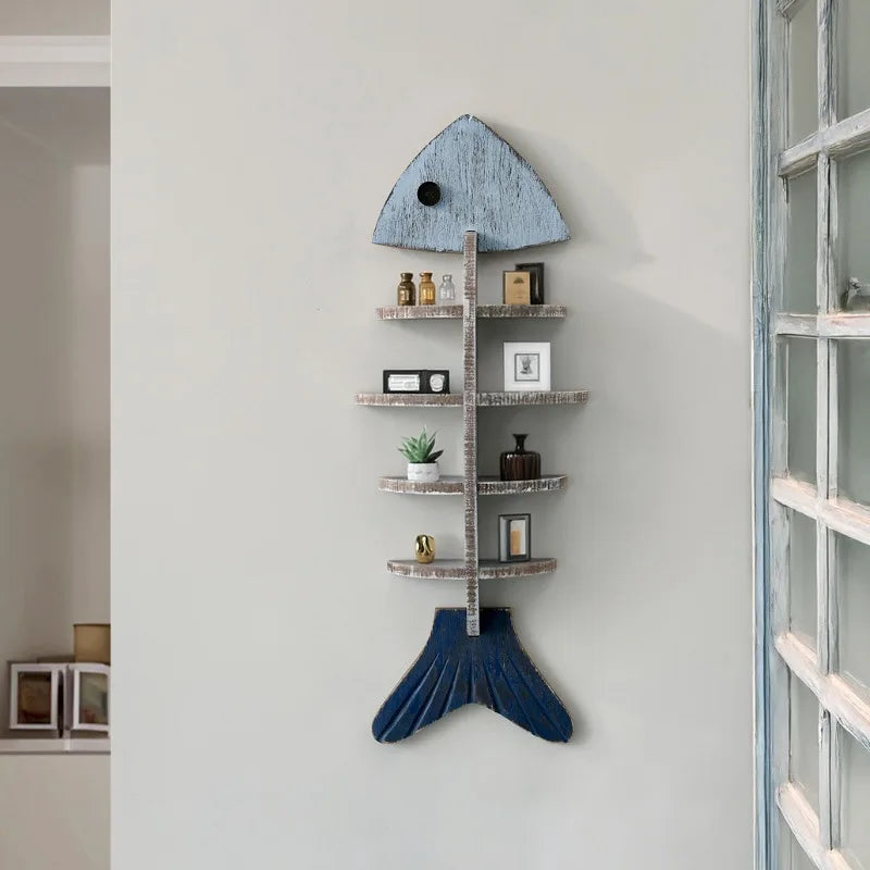 Nordic Style Wall Wooden Fish Row Shelf Decorative Pendant Wall