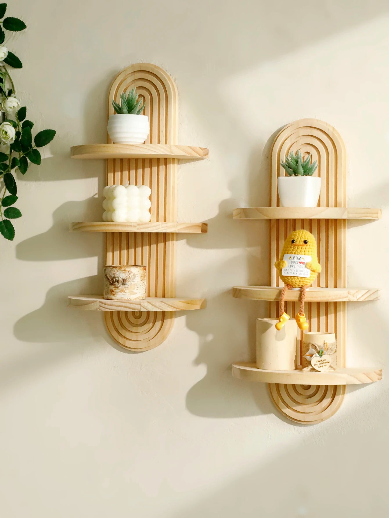 Boho Geometric Wooden Wall Shelf