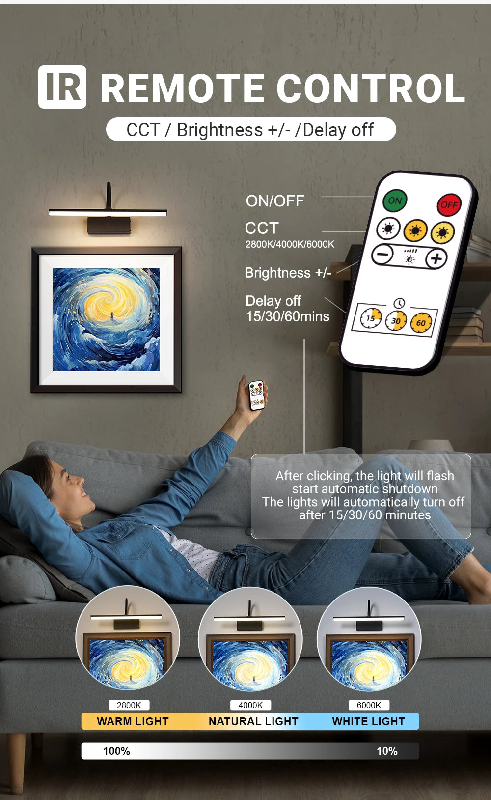 Rechargeable LED Wall Lamp Flexible Adjustable Wall Light Fixtures 40cm