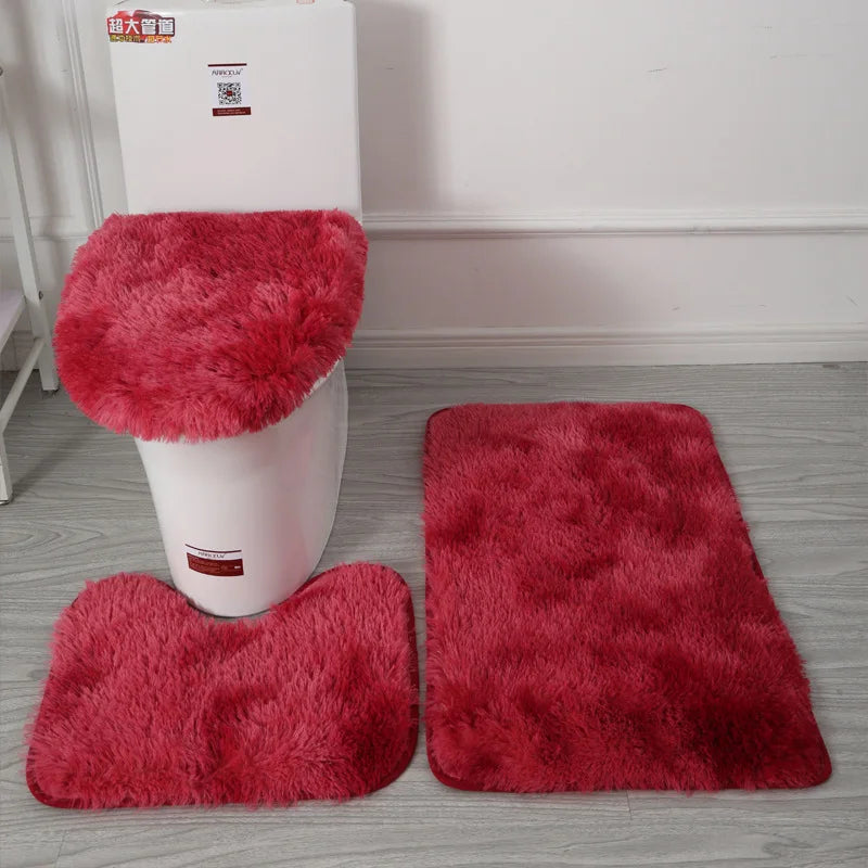 Toilet Seat Cover 3Pcs Set Bath Mat Shower Room Floor Rug