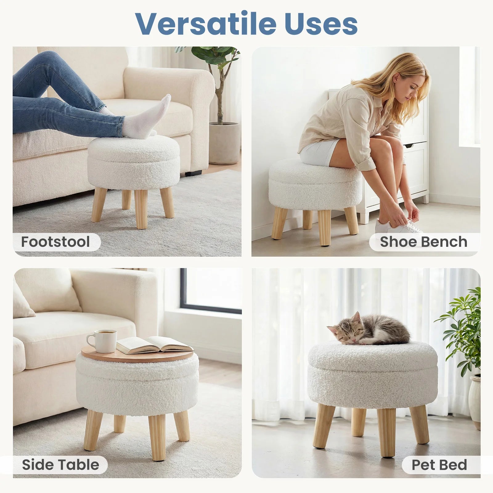 Round Teddy Velvet Storage Ottoman