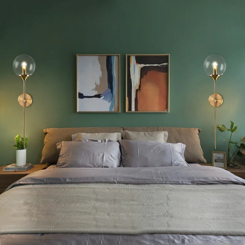 Glass Ball Wall Sconce with Brass Arm