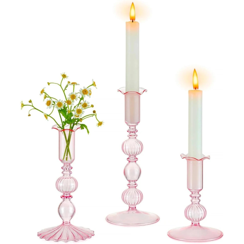 Wavy Glass Taper Candle Holders