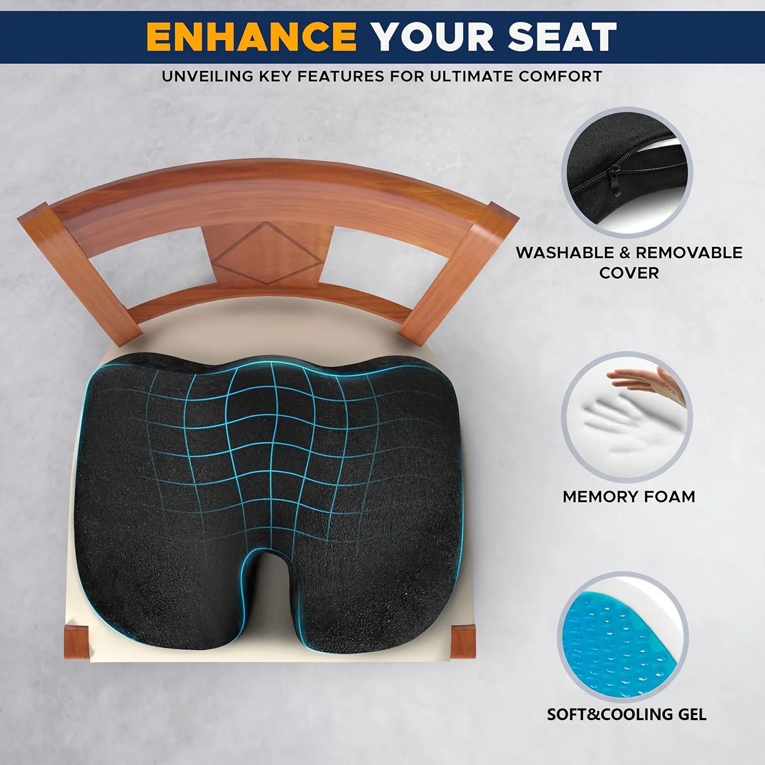 Thick Cooling Cushion,Gel-Enhanced Office Chair Cushion, Car Driving