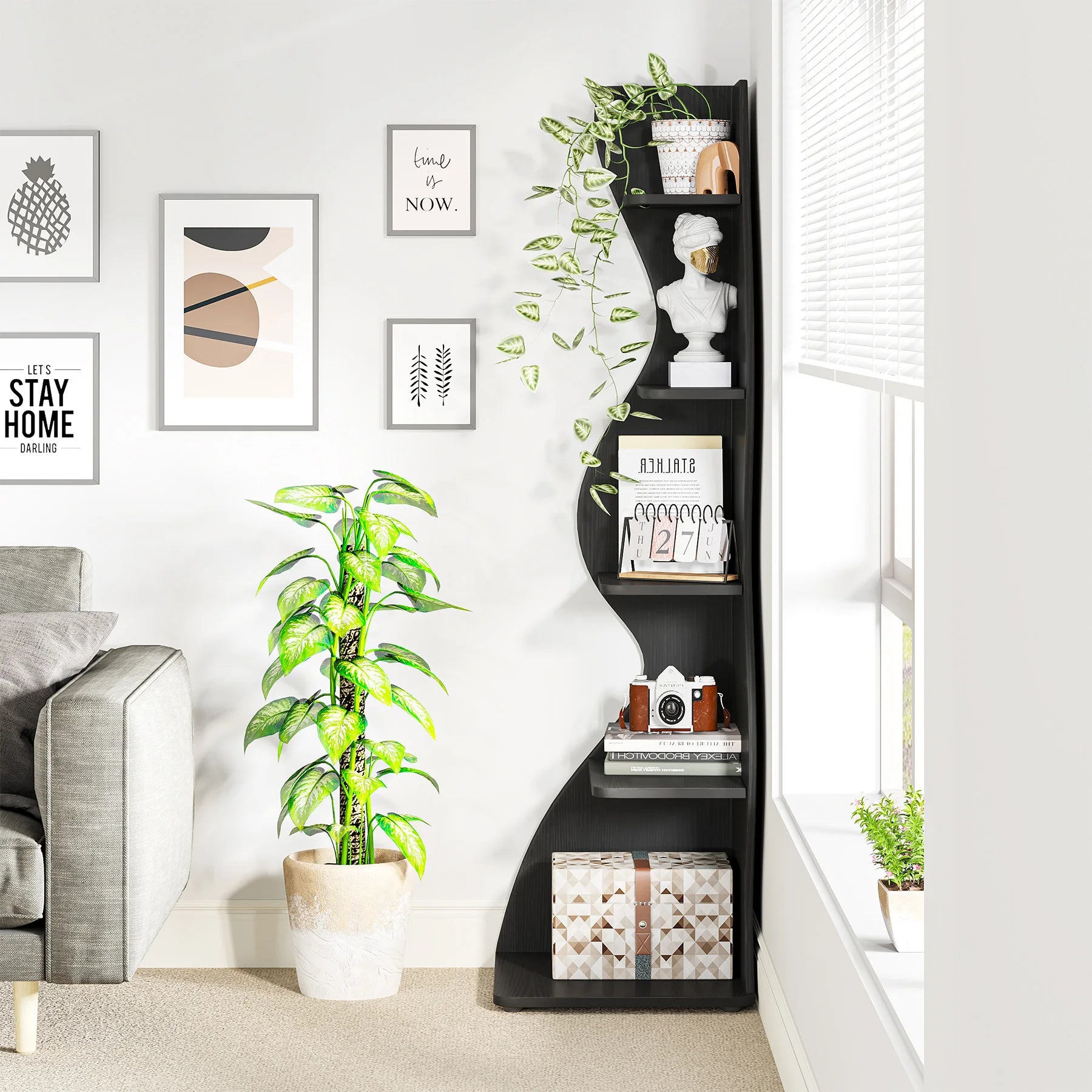 Five Tier Wavy Corner Bookshelf