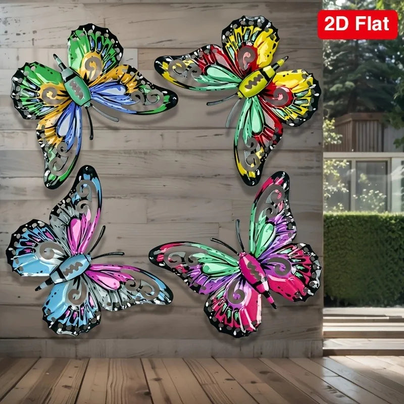 set 2D Metal Butterfly Wall Art Decor for Garden