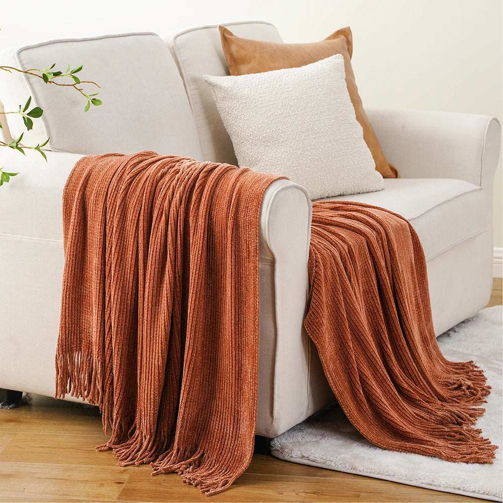 Chenille Knit Plaid Throw Blanket