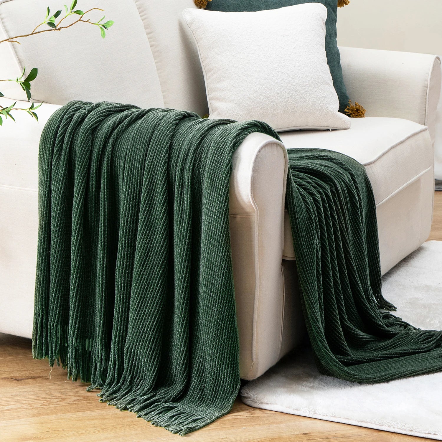 Chenille Knit Plaid Throw Blanket