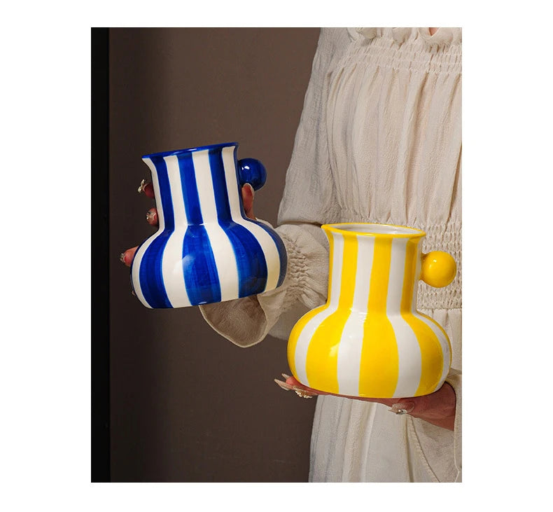 Colorful Striped Ceramic Vase and Plant Pot