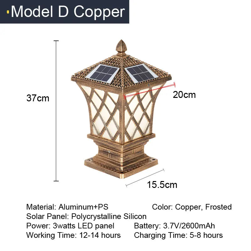 Solar LED Light Outdoor Garden Decoration Column Lamp Waterproof Street