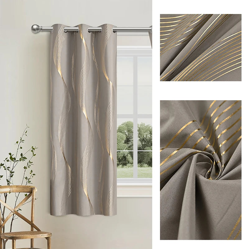 100% Blackout Curtains Luxury Marble Pattern Curtain With Gold Foil