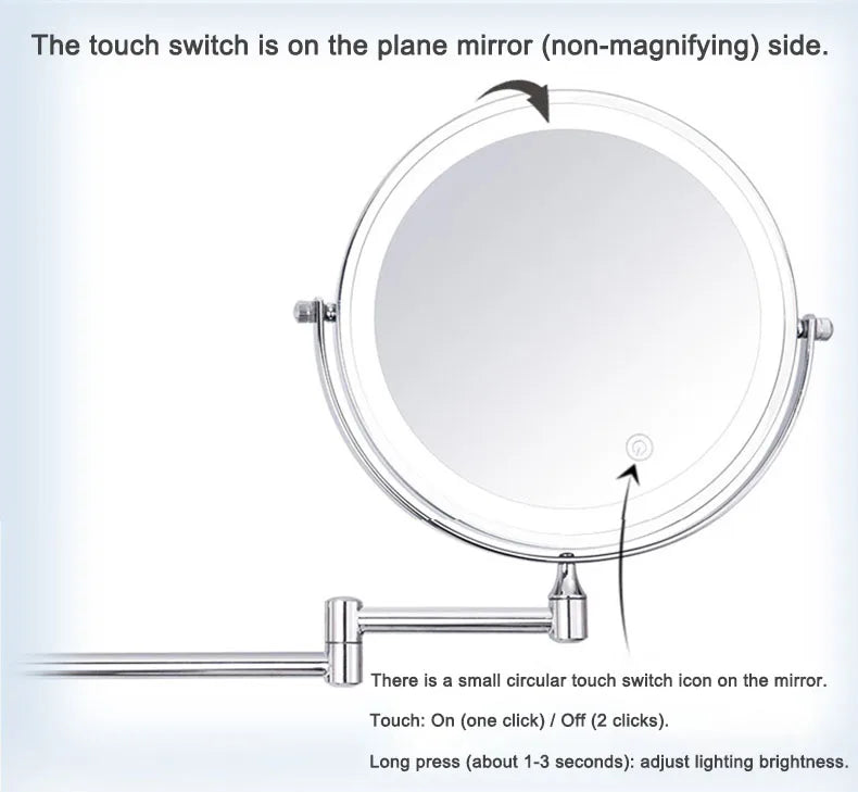 Golden Wall Mounted Folding Vanity Mirror, Double Sided with Fill Light