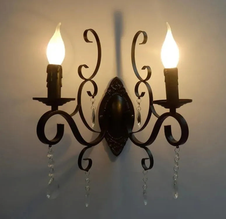 European Retro Wrought Iron Wall Lamp Sconce American Candle Style