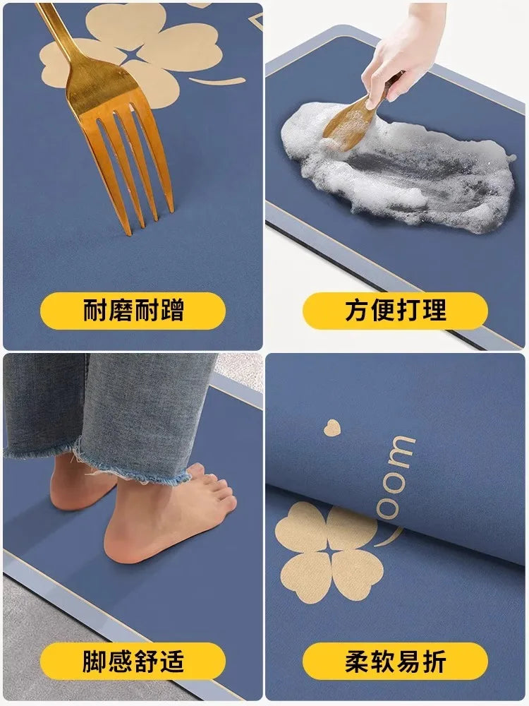 Diatomaceous Earth Bath Mat Bathroom Rug Absorbent Non-slip Floor Foot