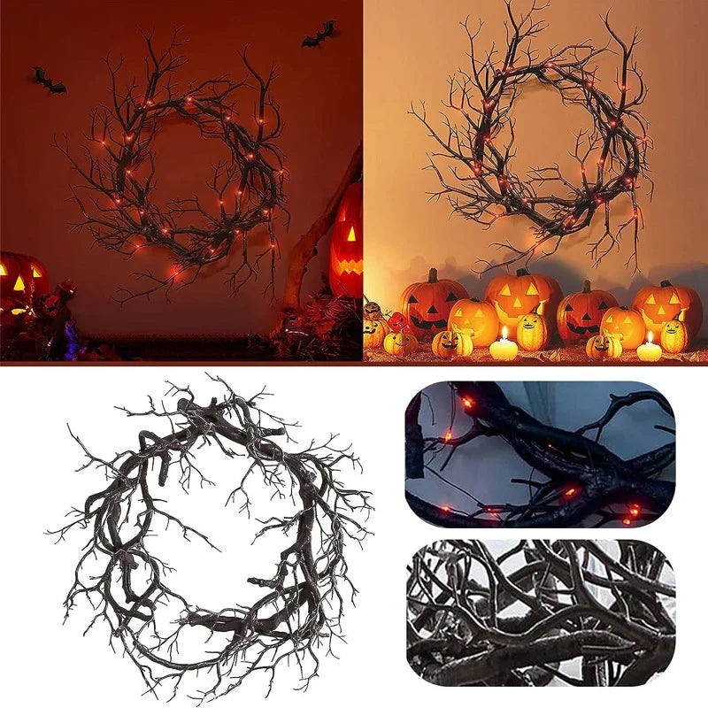 Black Branch LED Halloween Wreath