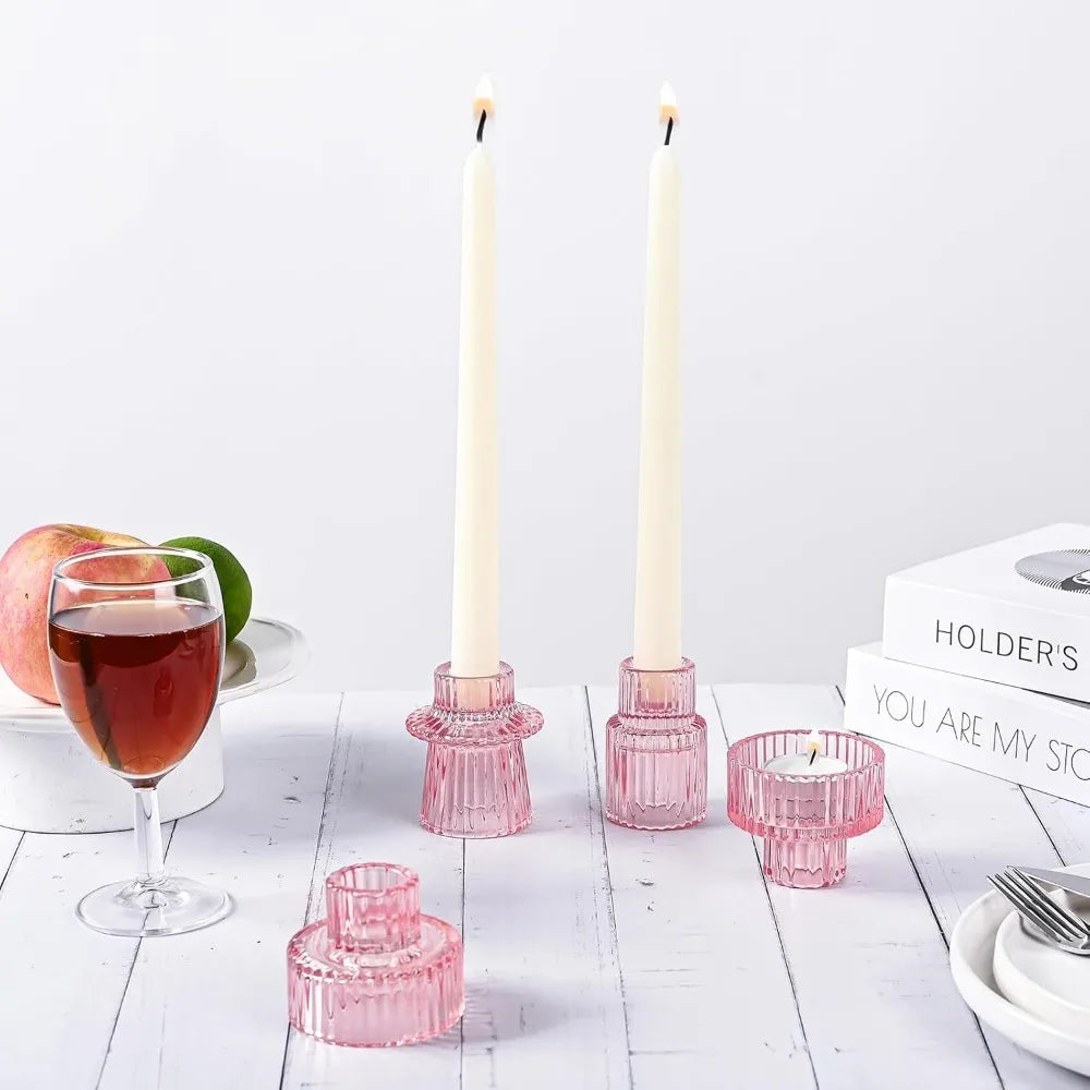 Ribbed Glass Taper Candle Holders