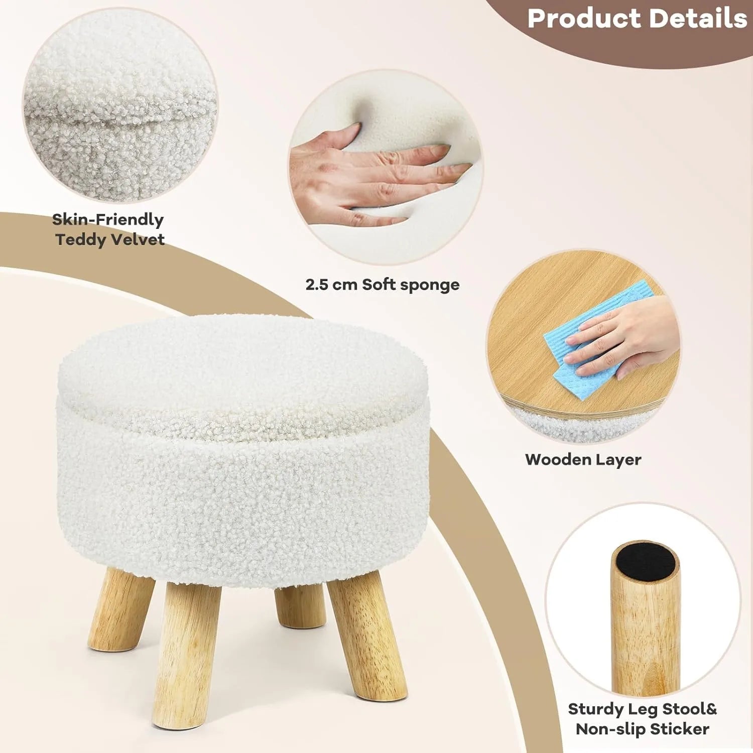 Nordic Boucle Ottoman Footstool with Storage