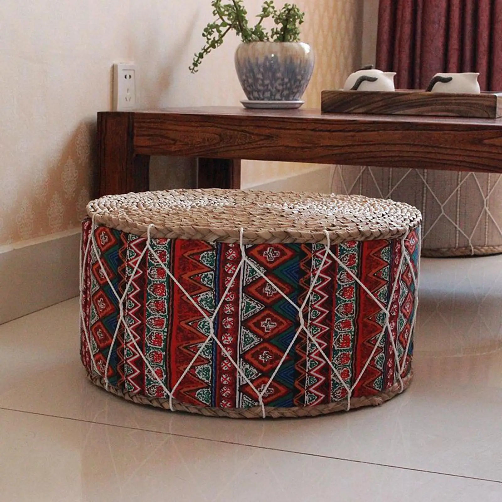 Straw Futon Pouf Floor Cushion Woven Straw Pouf  Tatami Cushion Zafu Floor Cushion Mat Yoga Meditation Seat Durable Furniture