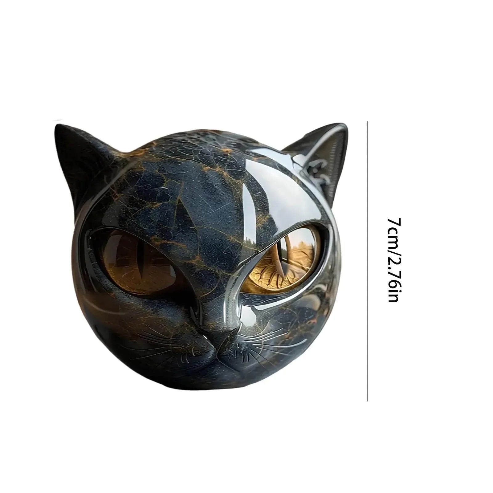 Decorative Black Cat Stone Figurine Resin Cat Head Healing Stone Marble