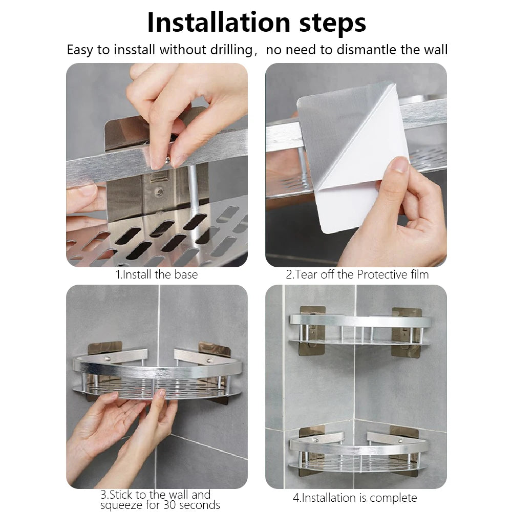 No-Drill Aluminum Corner Shower Shelf, Set of 3