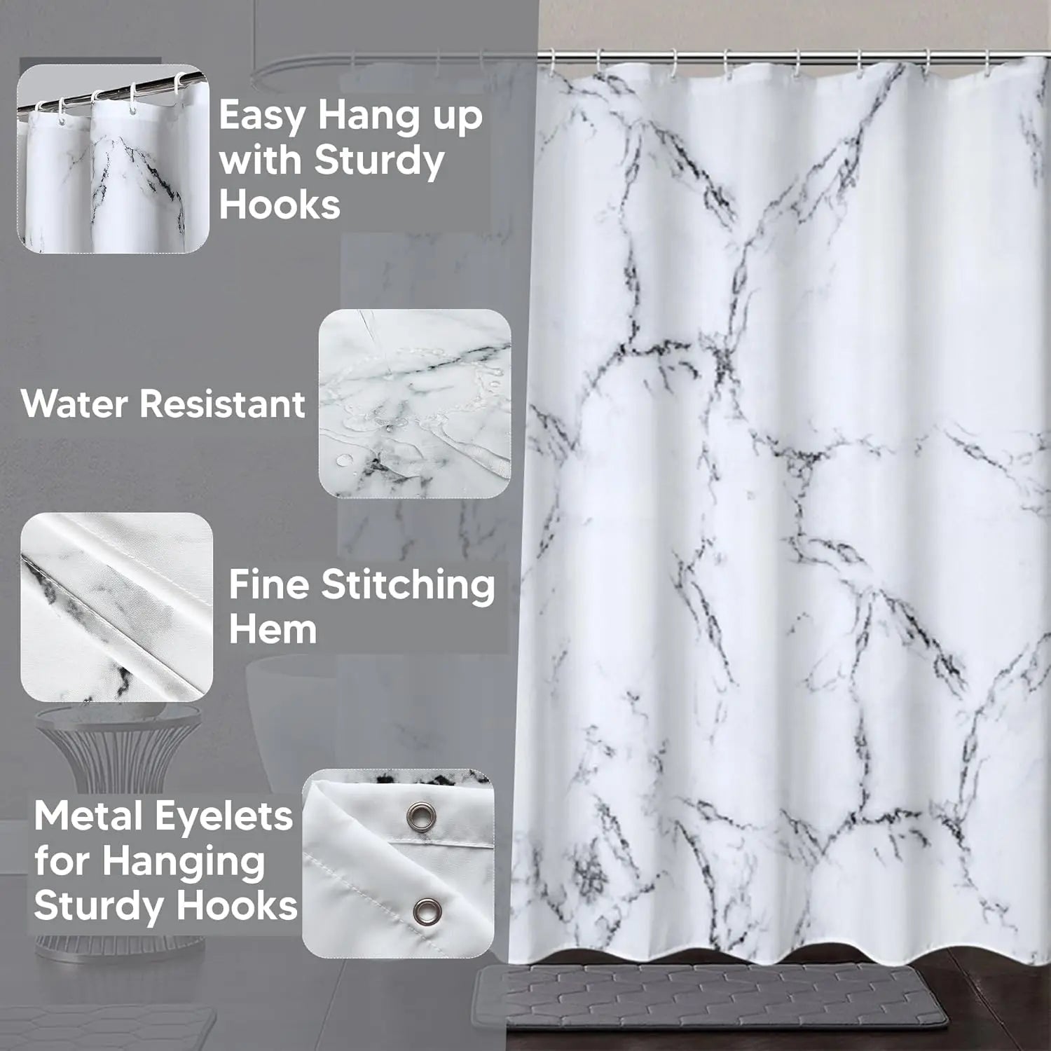 Marble Print Fabric Shower Curtain