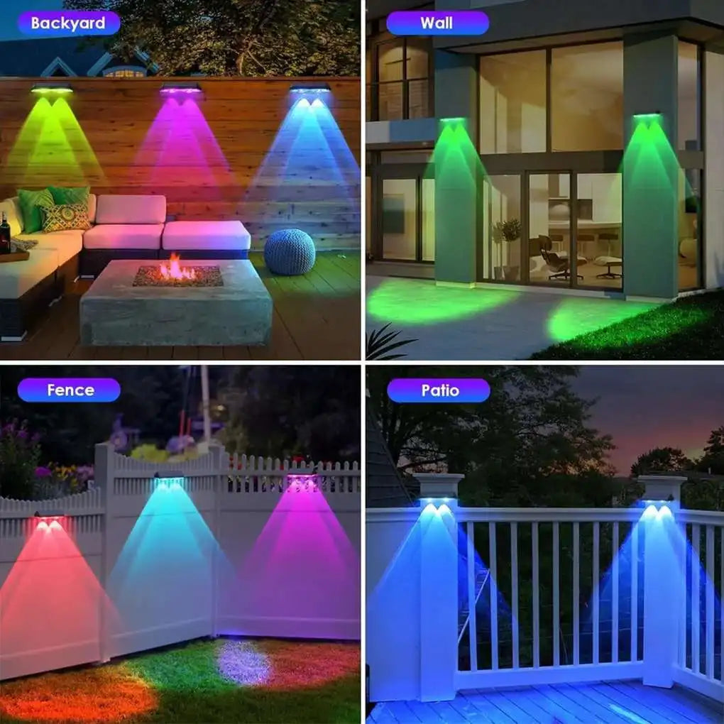 2 Pack Colorful Solar Wall Lights 3 LED Solar Fence Lights Outdoor