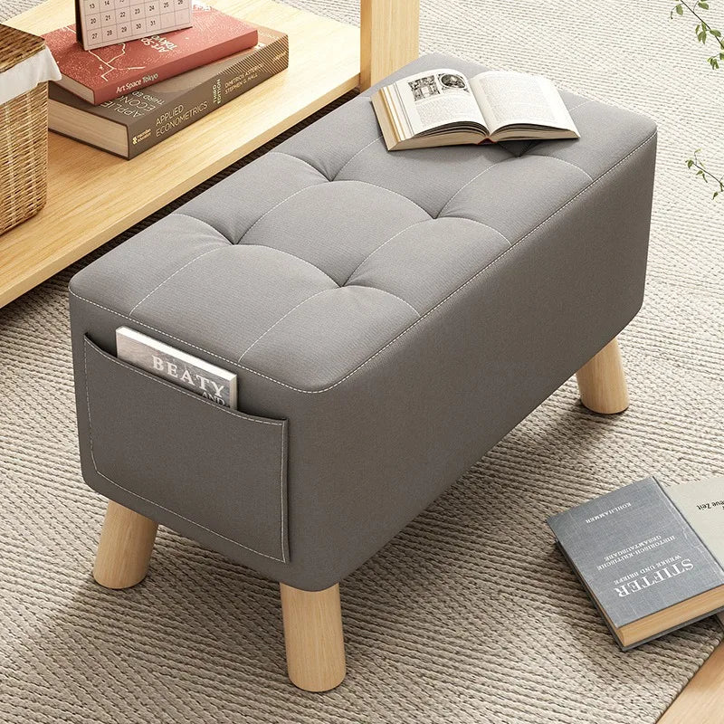 Solid Wood Shoe Changing Stool with Backrest