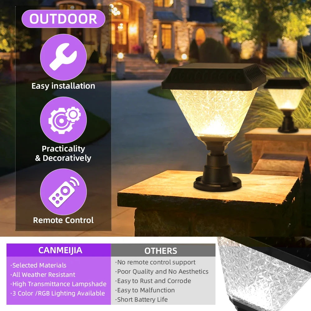 Outdoor Led Solar Lights Timed Solar Pillar Lights IP65 LED Garden