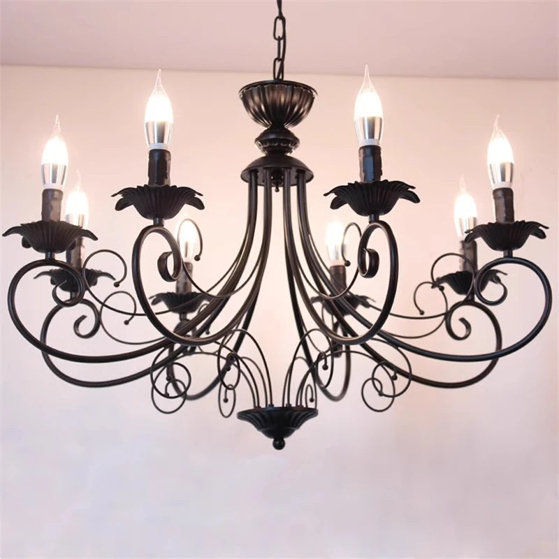 Classic Europe Wrought Iron Chandeliers E14 Candle Light Vintage Black